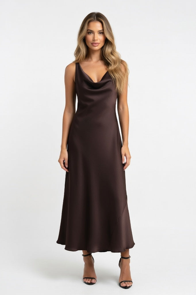 Satin Mini Dress — Coffee