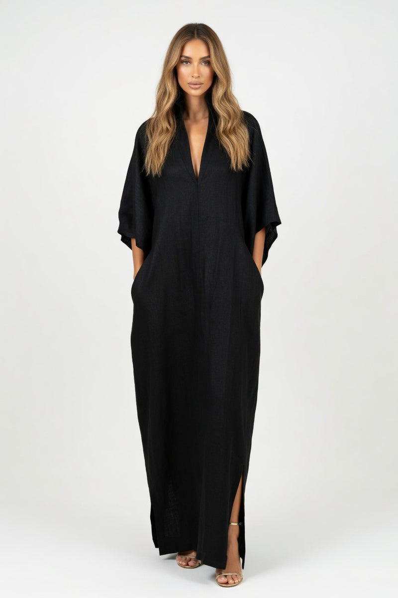 V-Neck Midi Dress — front view