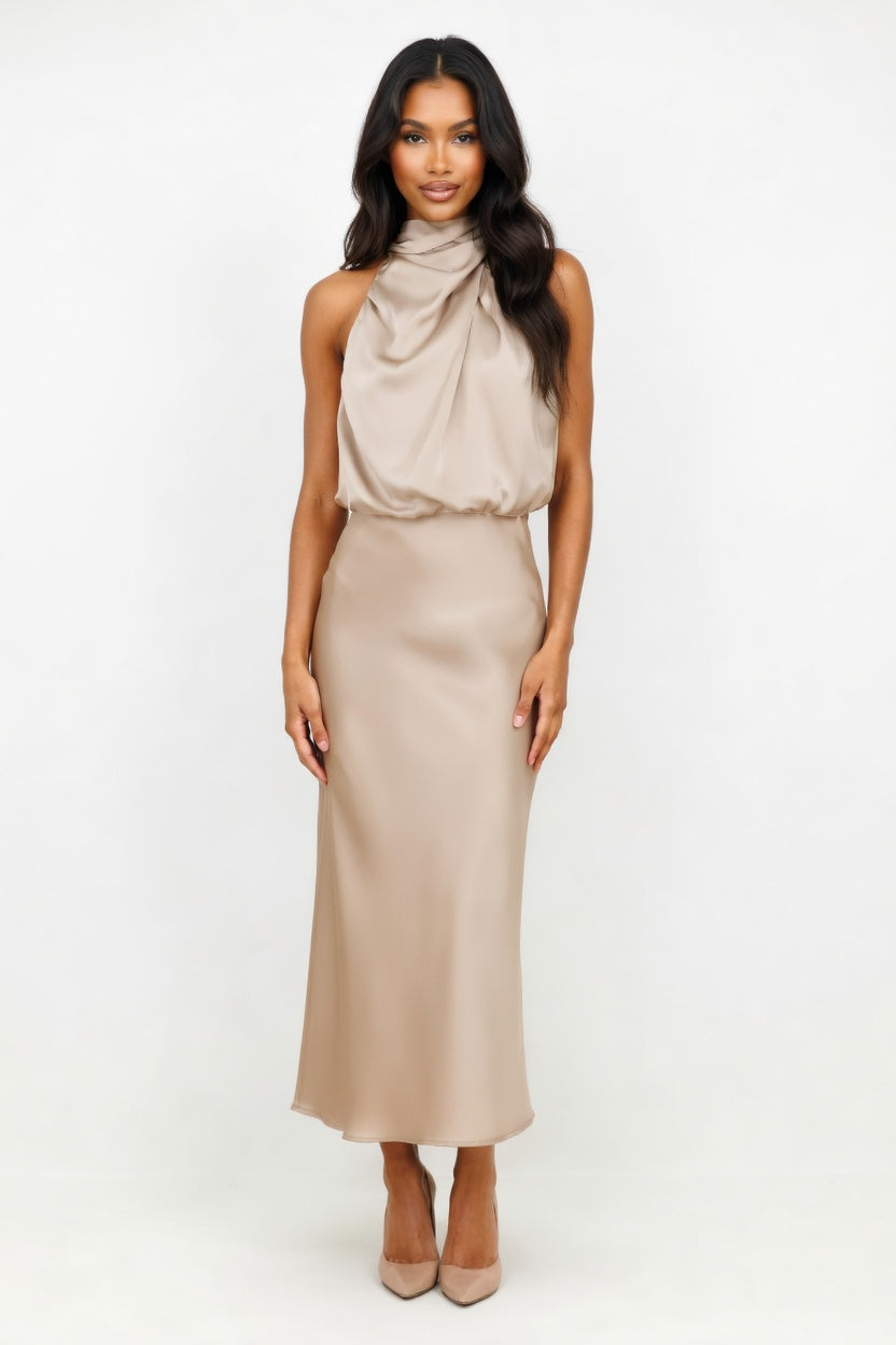 Sleeveless Satin Dress — Carmine