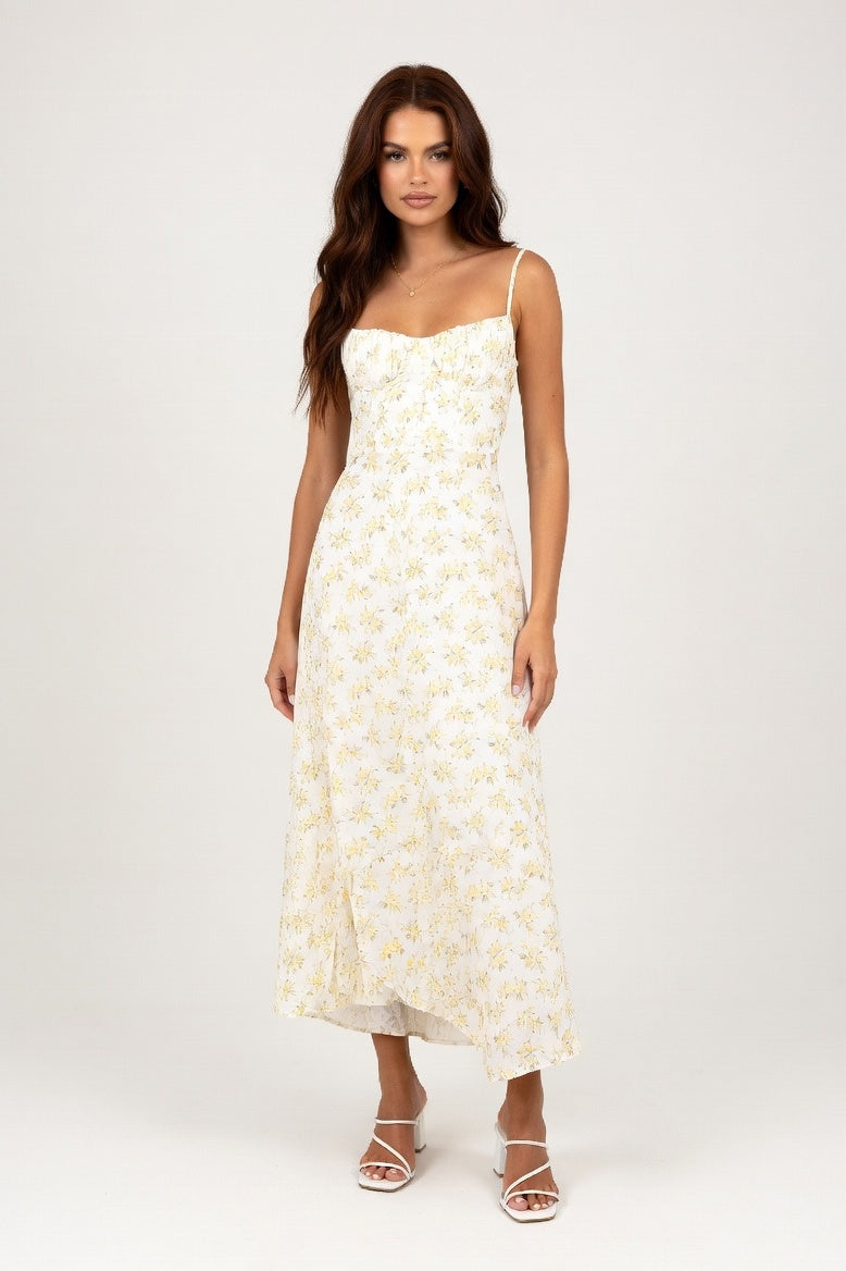 Floral Halter Swing Dress — Light Yellow