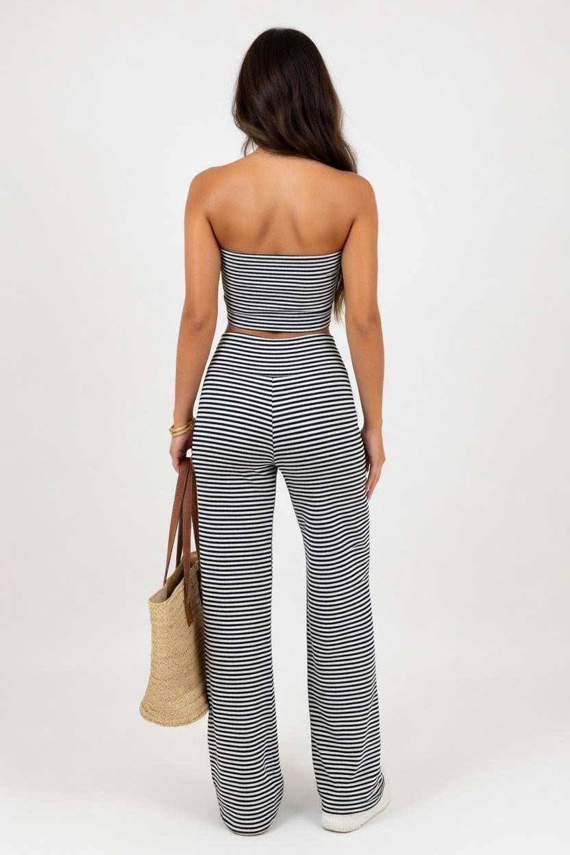 Striped Tube Top & Shorts Co-ord — back view