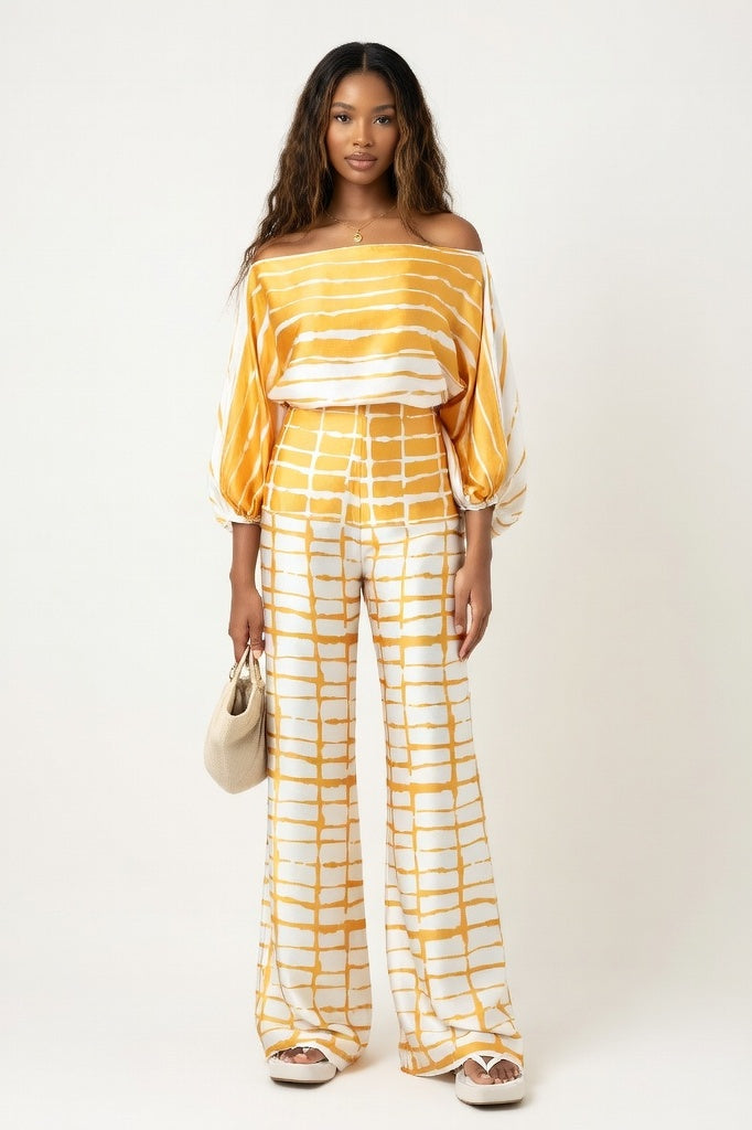 Off-Shoulder Co-ord Set — Yellow Check