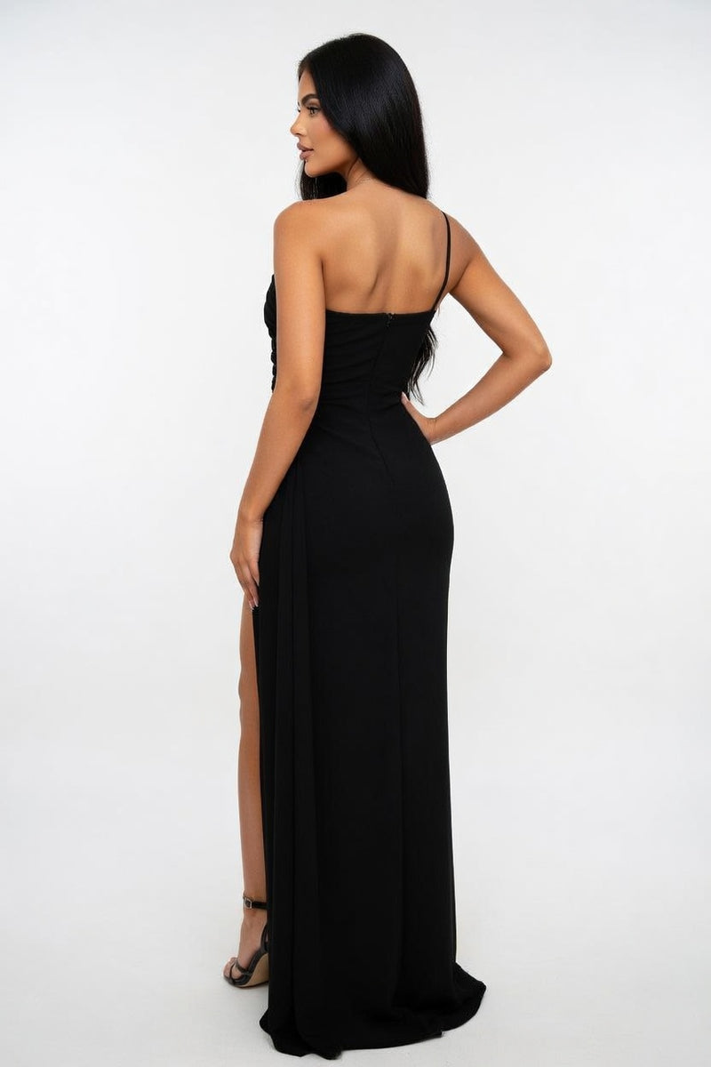One Shoulder Draped Maxi Dress — back view