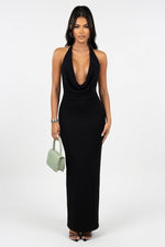 Halter Pleat Mini Dress — Black