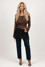 One Shoulder Pleated Top — Coffee Brown