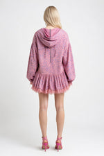 Printed V-Neck Lace Splice Dress — back view