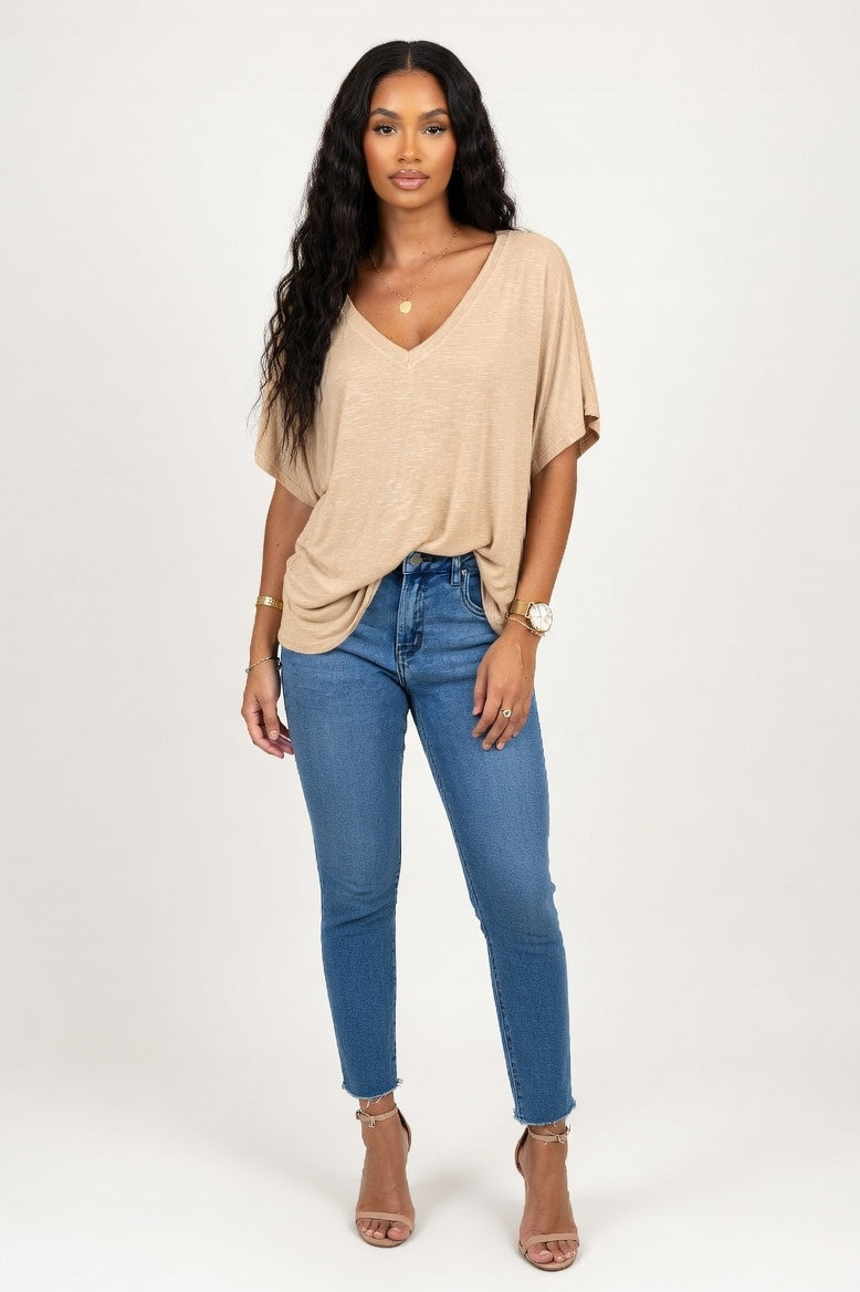 V-Neck Loose Fit Tee — Apricot