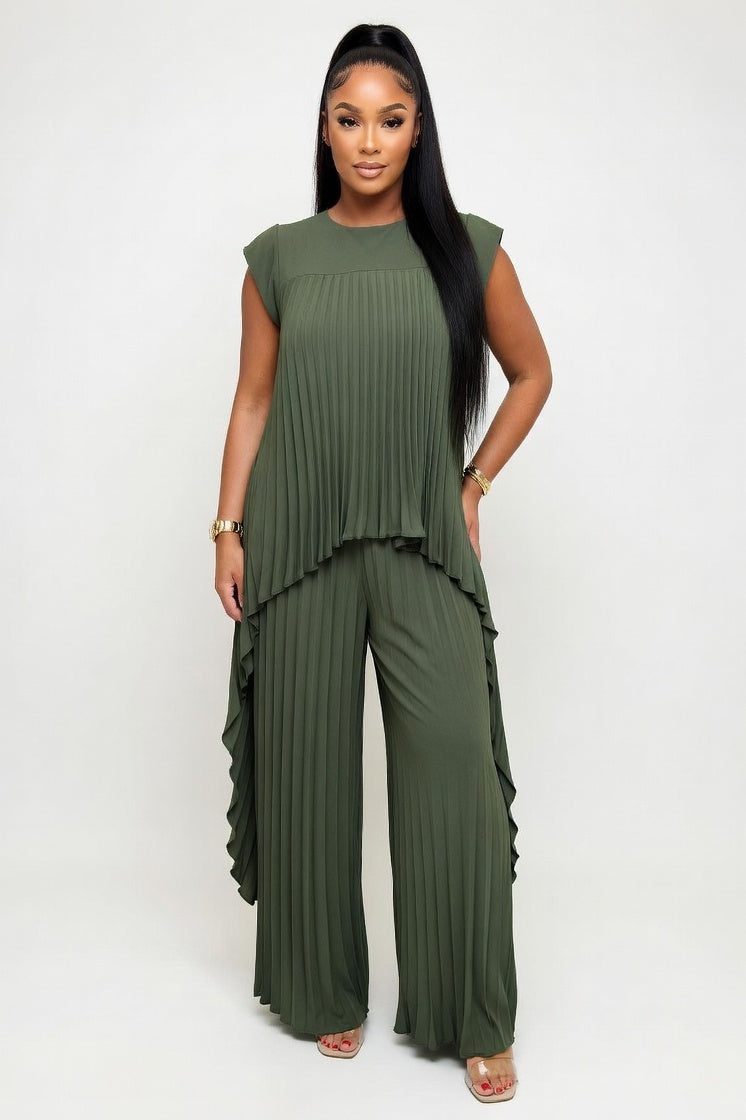 Tailored Top & Pleated Pants Co-ord — Green