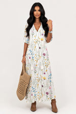 Printed V-Neck Midi Dress — Floral