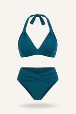 Halter Push-Up Split Swimsuit — Peacock Blue