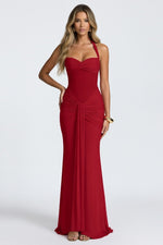 Halter Neck Maxi Dress — Red