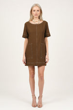 Casual Dress with Pocket Detail — Coffee Brown