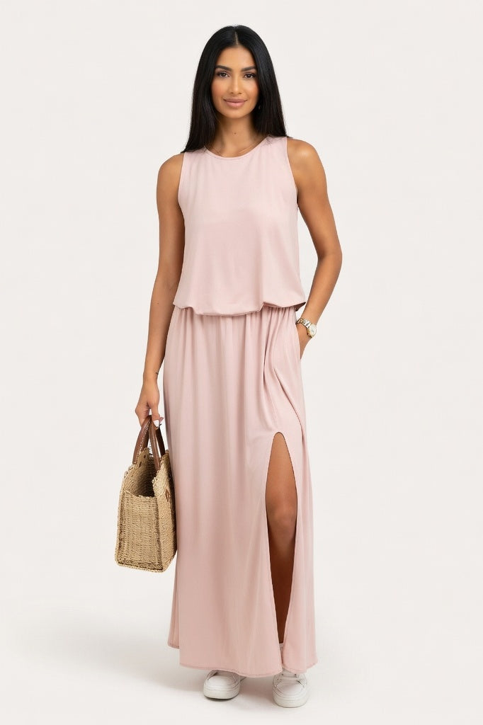 Modal Halter Midi Dress — Khaki