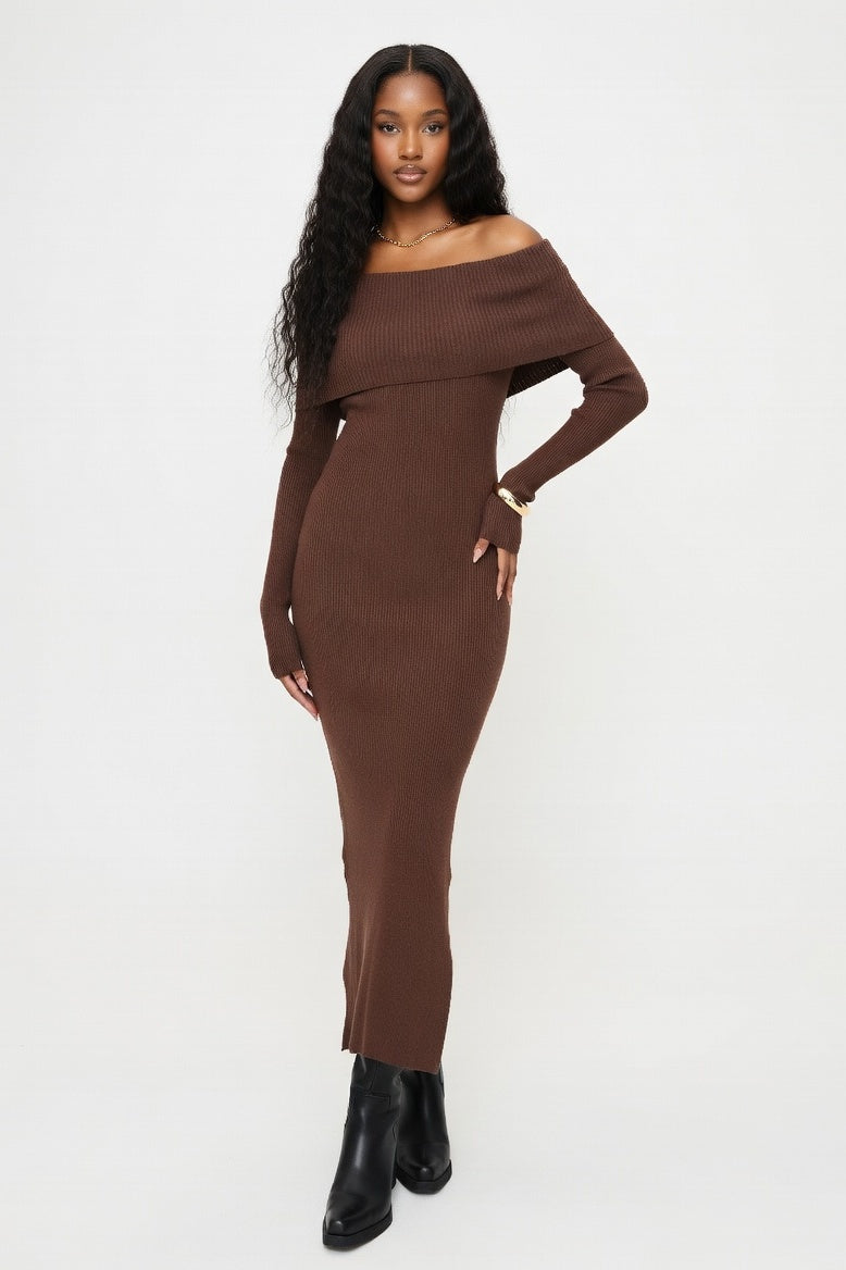 One Shoulder Bodycon Dress — Dark Brown