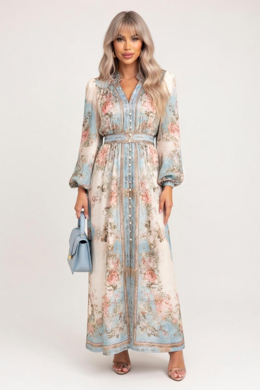 Printed V-Neck Swing Dress — front view