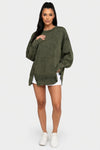 Washed Cotton Sweatshirt with Decorative Line Detail