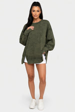 Washed Cotton Sweatshirt with Decorative Line Detail — front view