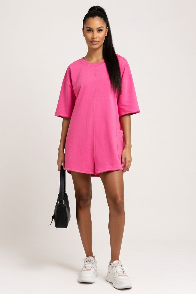 Cotton Utility Jumpsuit — Rose Red