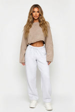 Cropped Distressed Sweatshirt — Washed Khaki