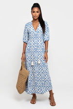 V-Neck Printed Mid-Sleeve Dress — front view