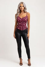 Deep V Cami Top — Burgundy Print