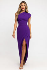 One Shoulder Split Dress — Purple