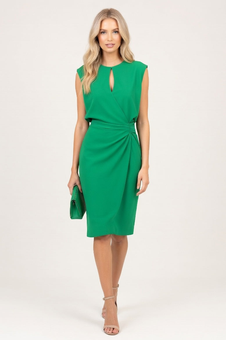Satin Cross Knot Dress — Green