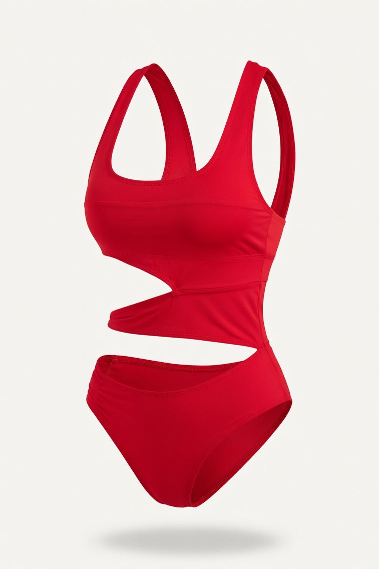Cut-Out One-Piece Swimsuit — Red