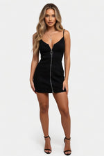 Zip Front Bodycon Dress — Black