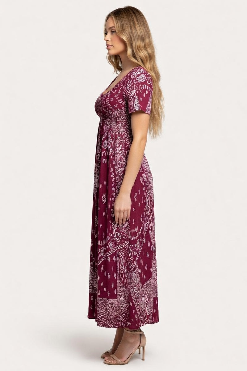Printed Midi Dress Round Neck Short Sleeve — side view