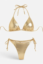 Lace-Up Bikini Set — Black Gold Foil