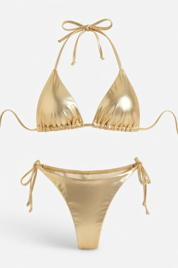 Lace-Up Bikini Set — Black Gold Foil