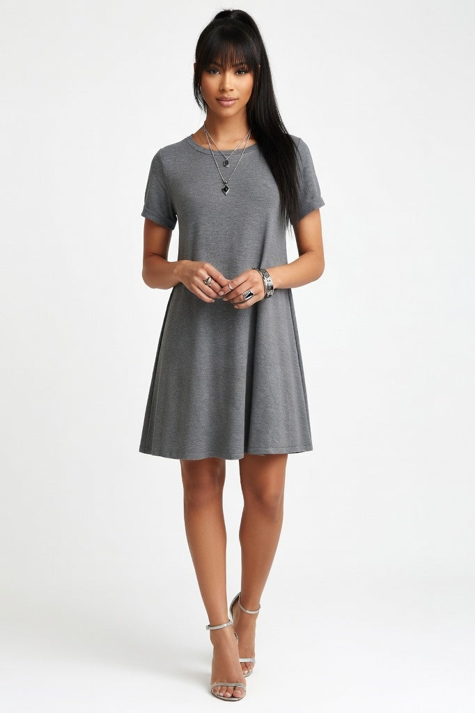 Short Sleeve Mini Dress — Grey
