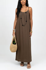 Backless Halter Maxi Dress — Brown