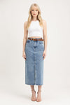 High-Waist Denim Skirt with Front Slit