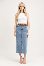 High-Waist Denim Skirt with Front Slit — front view