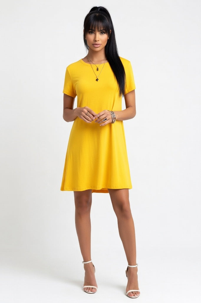 Short Sleeve Mini Dress — Yellow