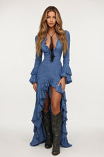 Pleated Ruffle Midi Dress — front view