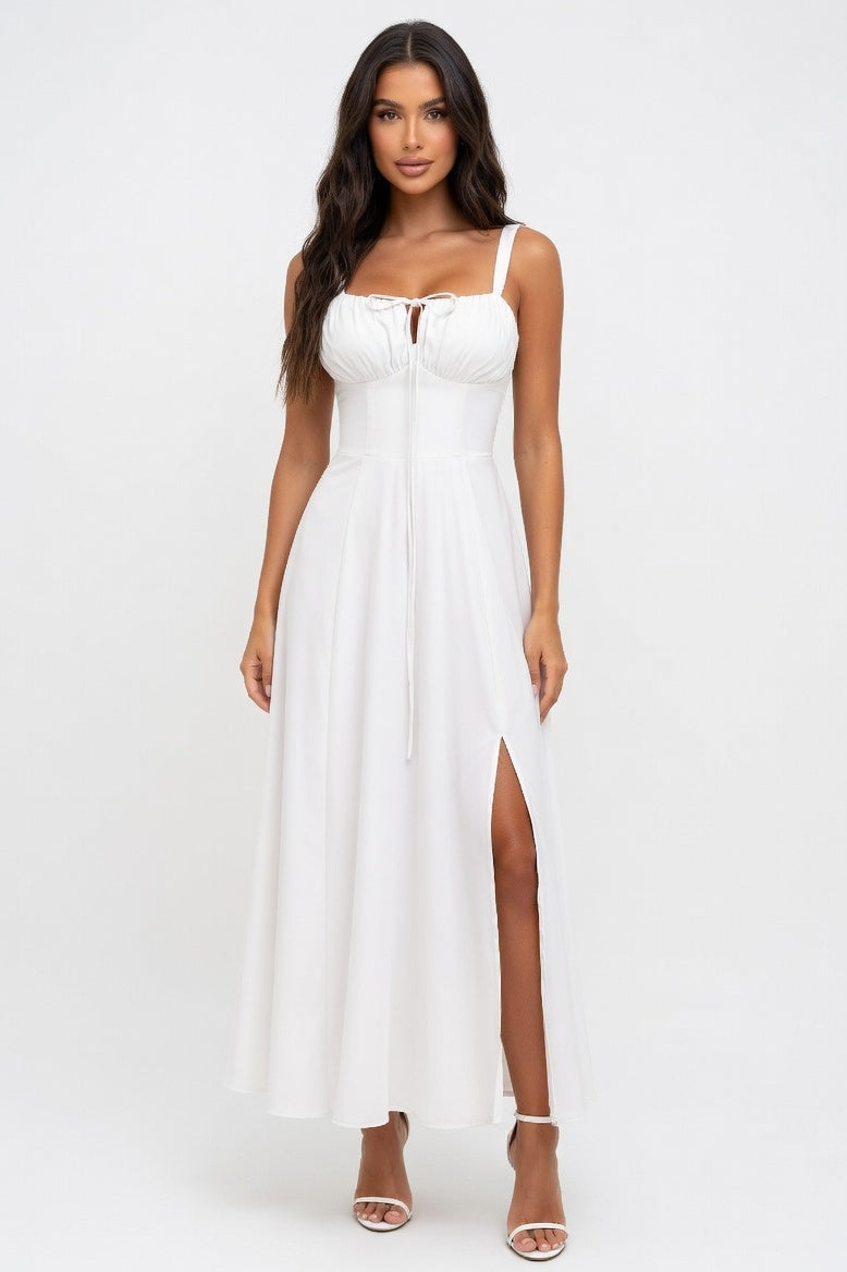 Printed Halter Midi Dress — White