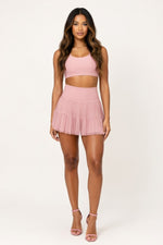 High Waisted Mini Skirt with Safety Shorts — Dark Pink