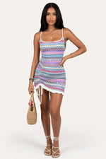Embroidered Halter Dress — Blue
