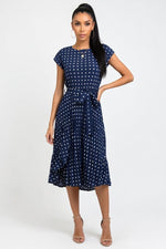 Polka Dot Pleated Dress — Royal Blue