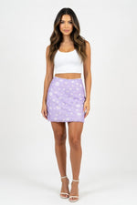Printed Mesh Double Layer Mini Skirt — Light Purple