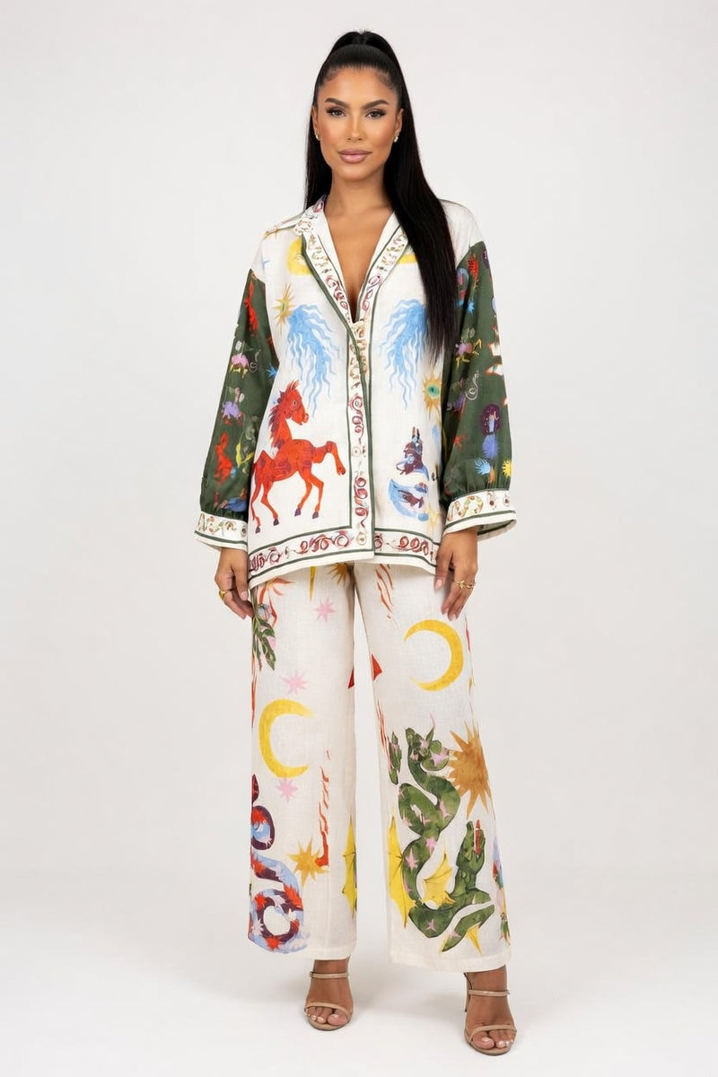Graffiti Print Blazer Set — front view