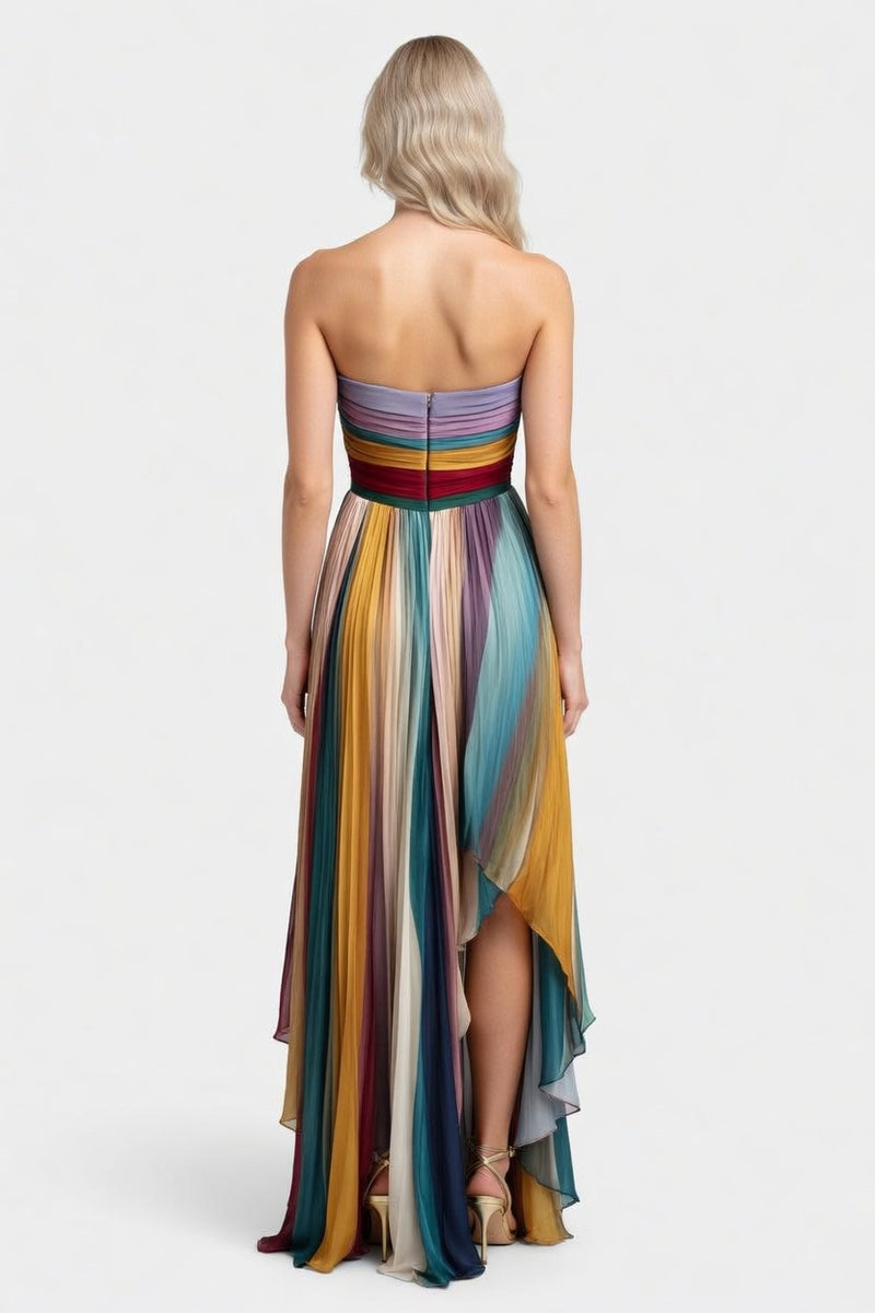 Printed Strapless Midi Dress — back view