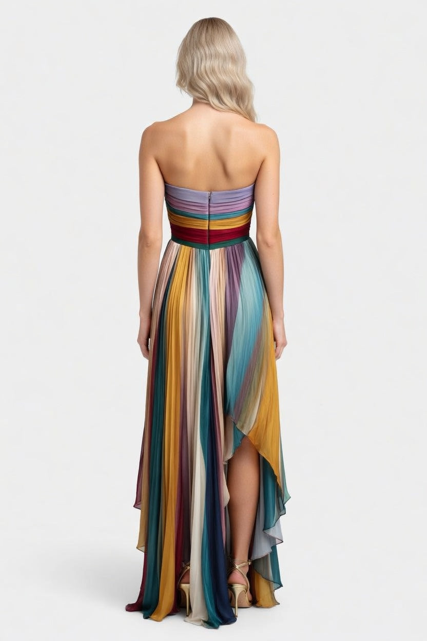 Printed Strapless Midi Dress — back view