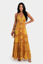 V-Neck Floral Print Maxi Dress — front view