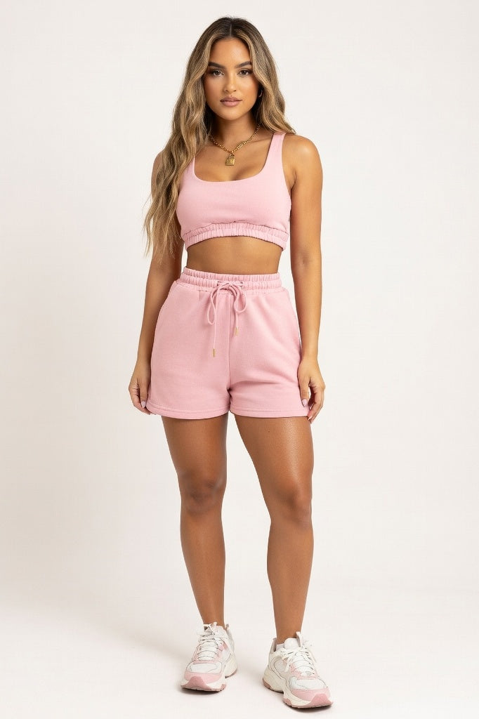 Double Layer Vest & Shorts Co-ord — Pink