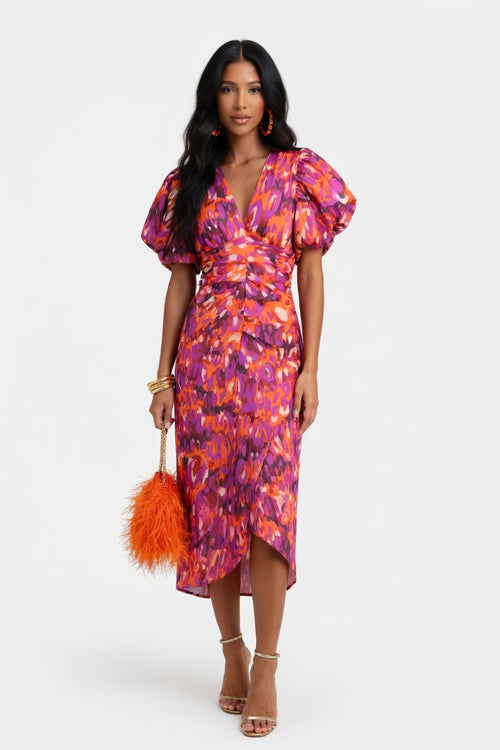 Printed V-Neck Bodycon Dress — front view