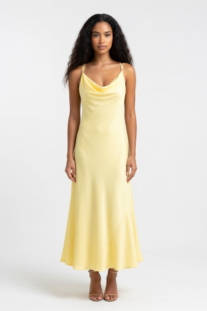 Satin Mini Dress — Yellow